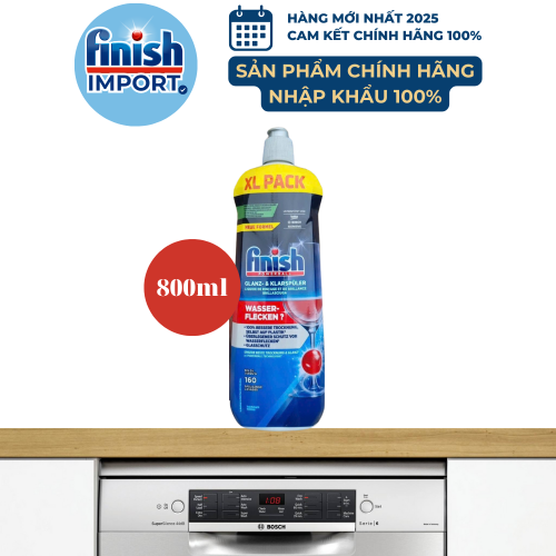 Chai 800ml nước làm bóng chén Finish – (Hỗ trợ sấy khô và không bị đọng nước trên ly thủy tinh).